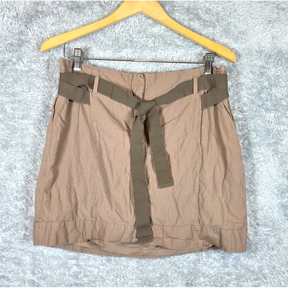 Ann Taylor LOFT Brown Linen Blend Utility Mini Skirt w/ Belt Size 10 Cottagecore